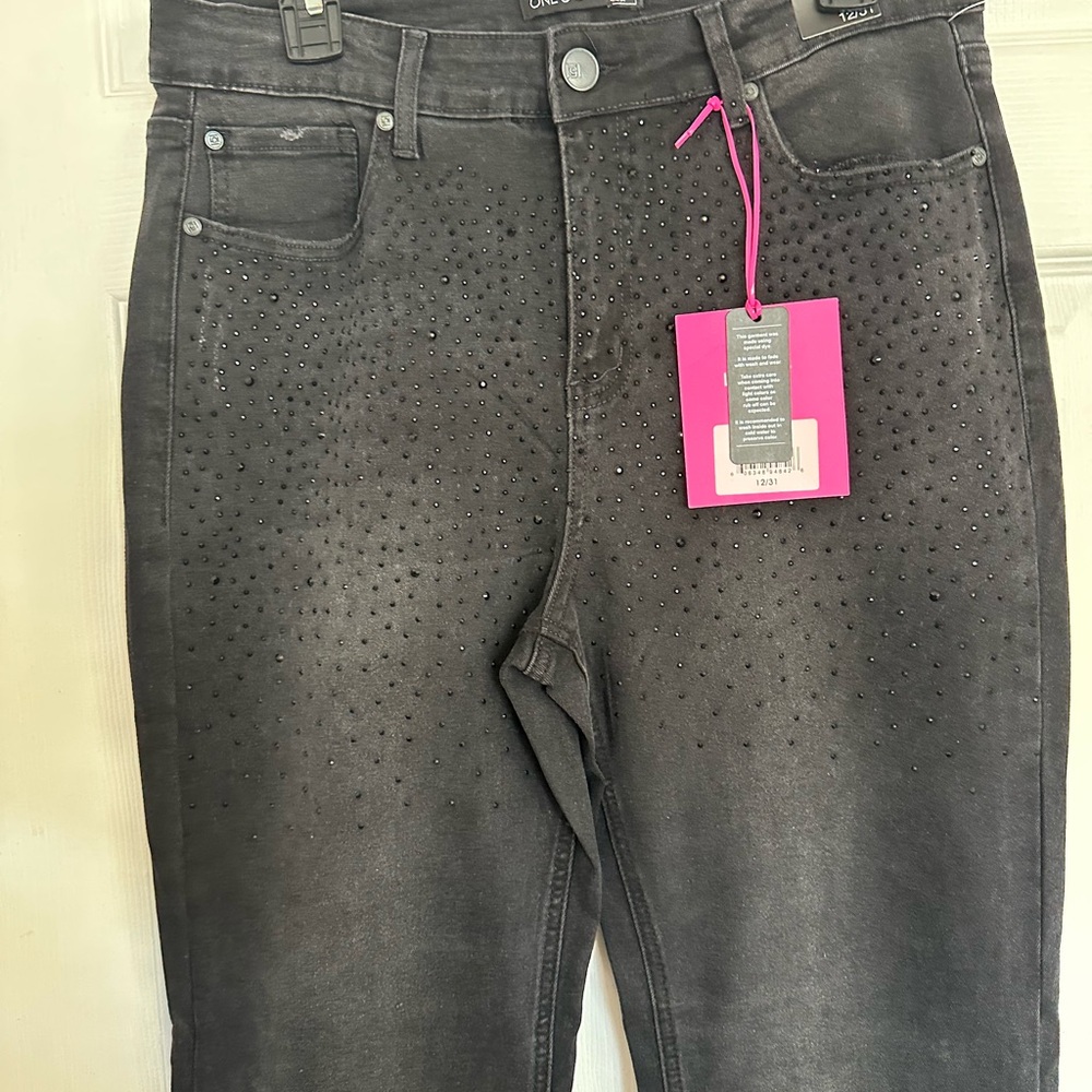 🆕One 5 One High Rise Flare Rhinestones Jeans - Picture 2 of 13